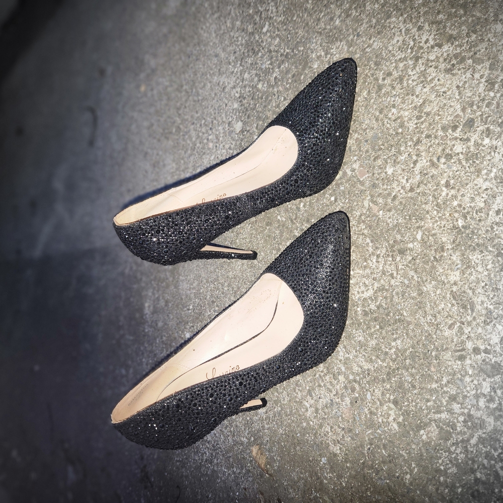 Lauren Lorraine Black Glitter Heels